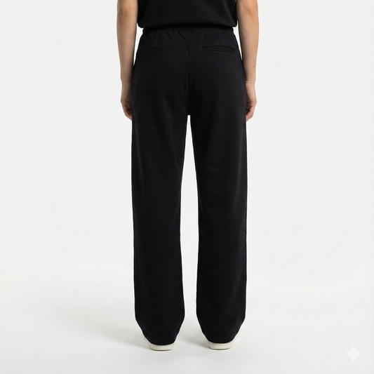 Embroidered Wide Leg Pants - Black