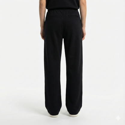 Embroidered Wide Leg Pants - Black