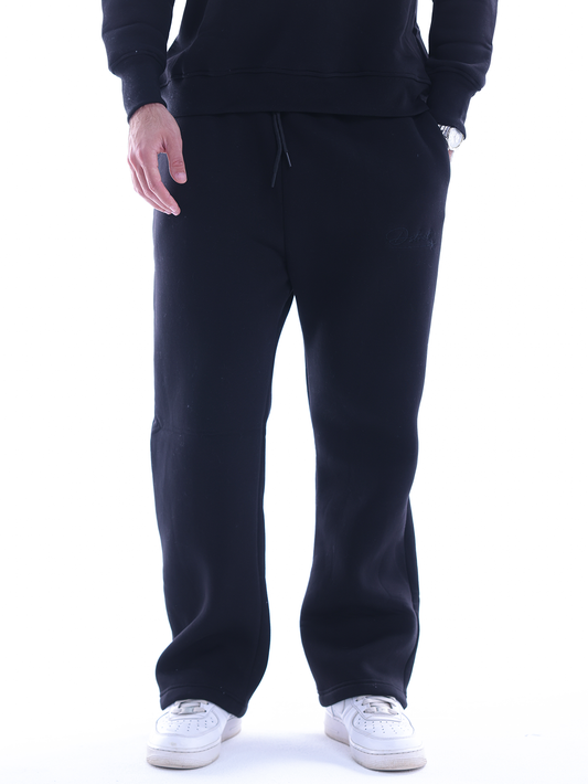 Embroidered Wide Leg Pants - Black