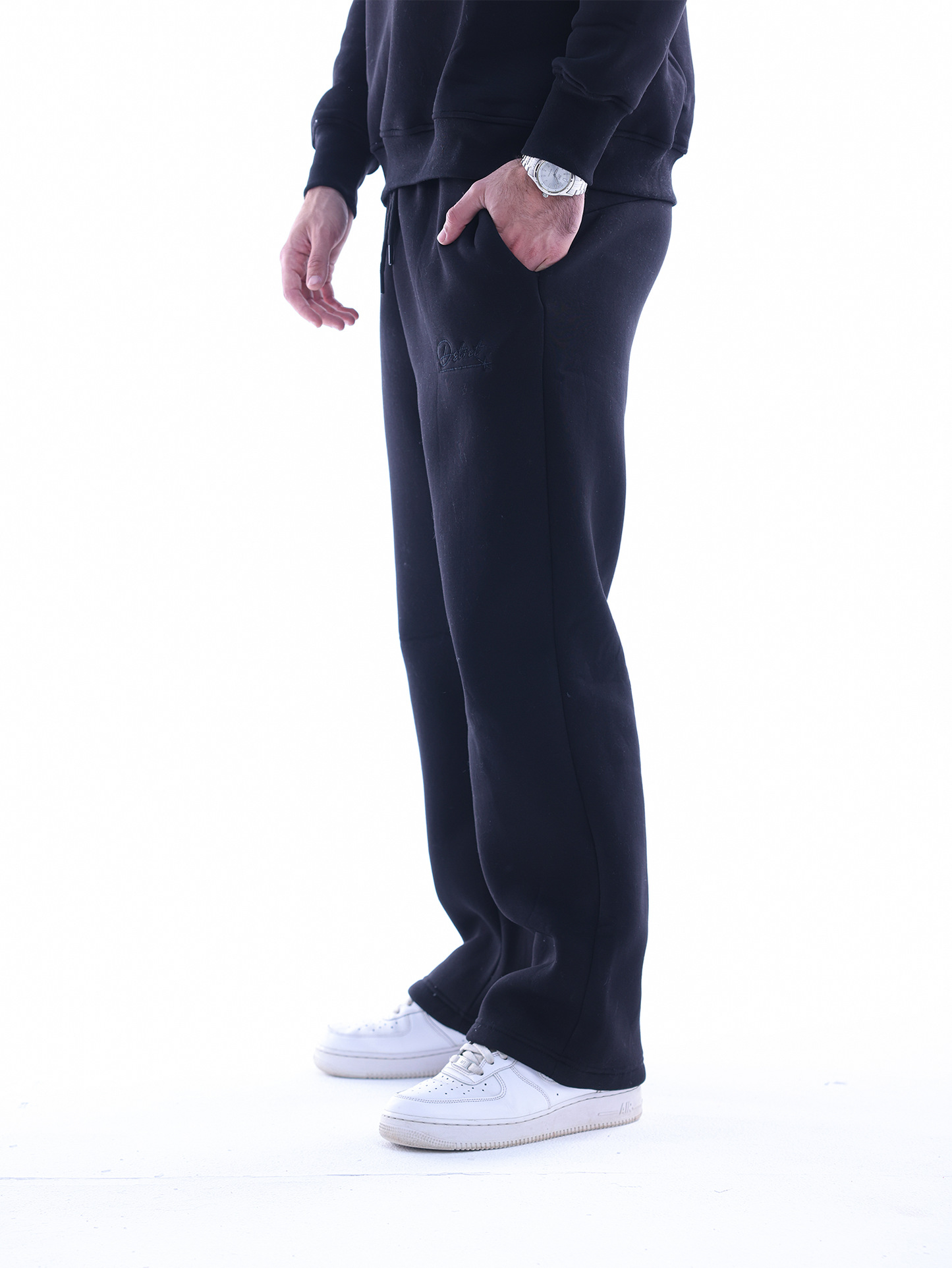 Embroidered Wide Leg Pants | Black