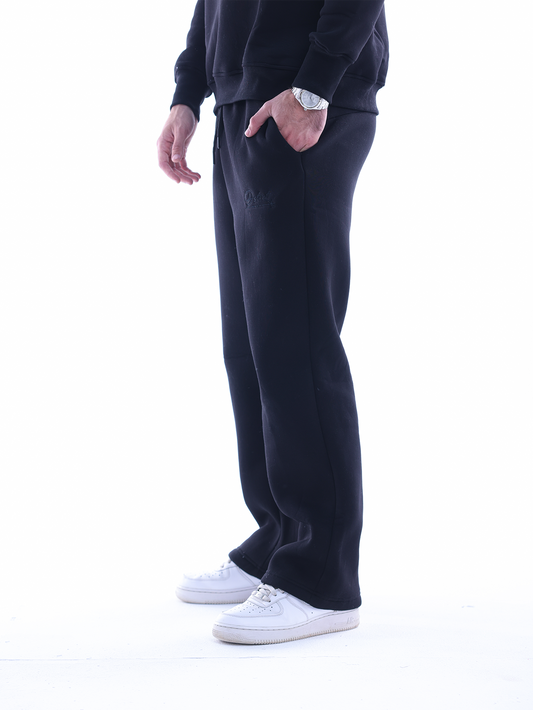 Embroidered Wide Leg Pants - Black