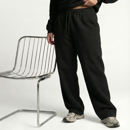 Embroidered Wide Leg Pants - Black