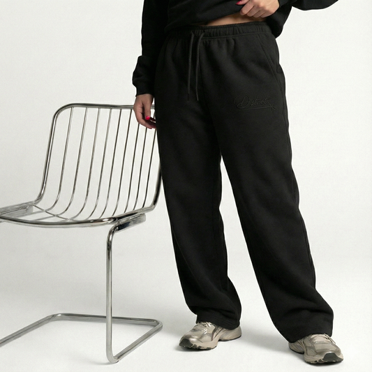 Embroidered Wide Leg Pants - Black