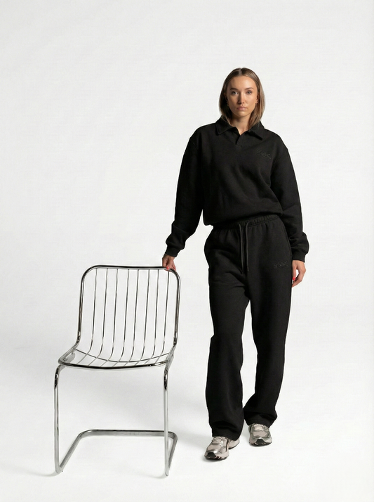 Embroidered Polo Sweatshirt - Black