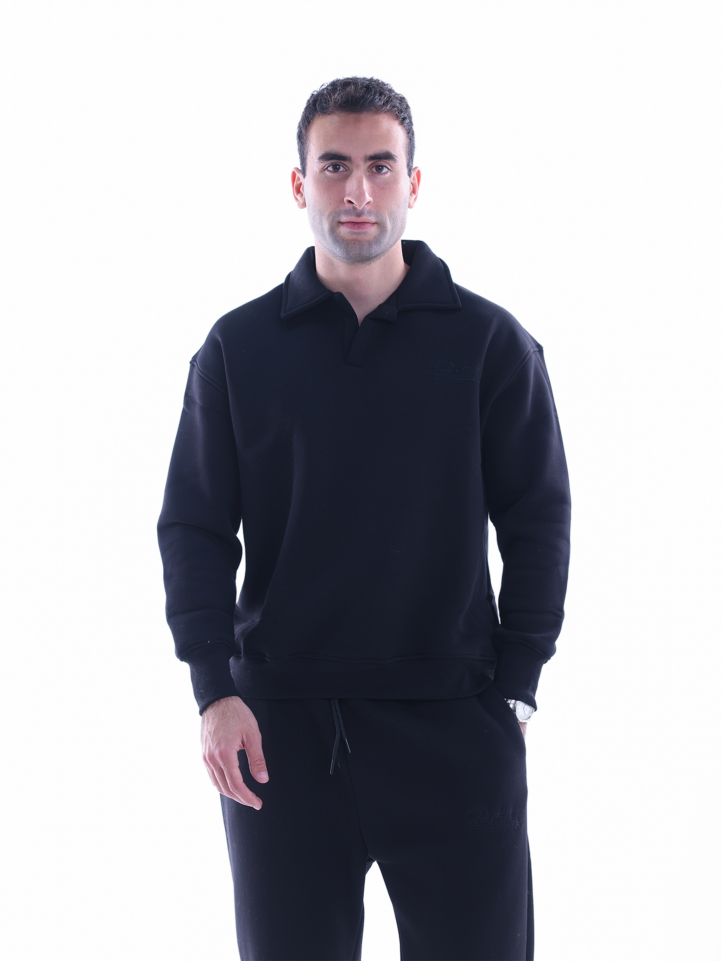Embroidered Polo Sweatshirt - Black