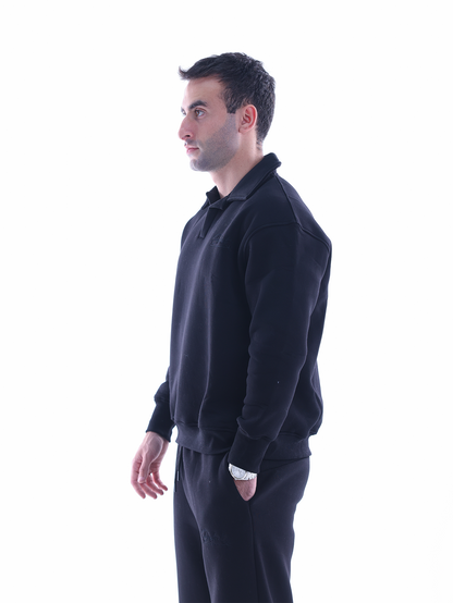 Embroidered Polo Sweatshirt - Black