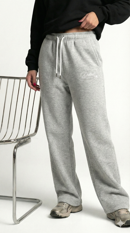 Embroidered Wide Leg Pants - Grey