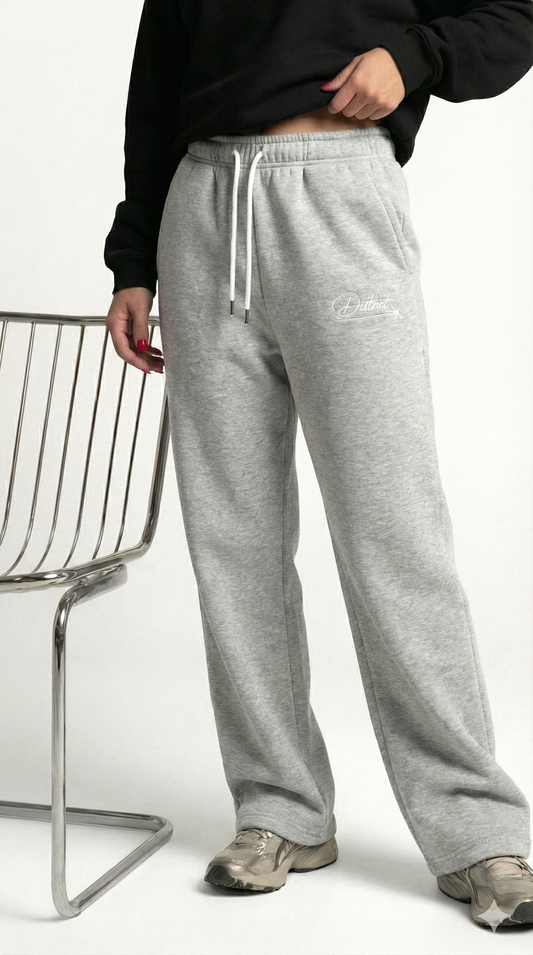 Embroidered Wide Leg Pants - Grey