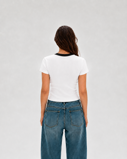 Tiger Star Baby Tee – White front and back views