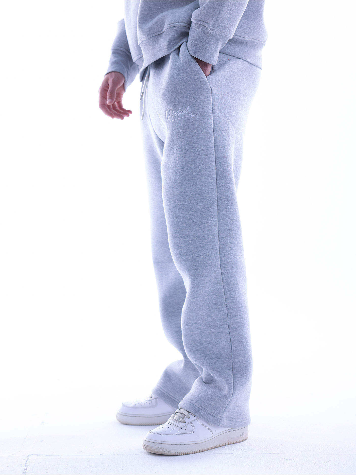 Embroidered Wide Leg Pants - Grey