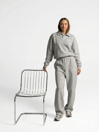 Embroidered Polo Sweatshirt - Grey