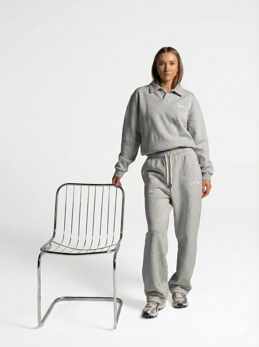 Embroidered Polo Sweatshirt - Grey