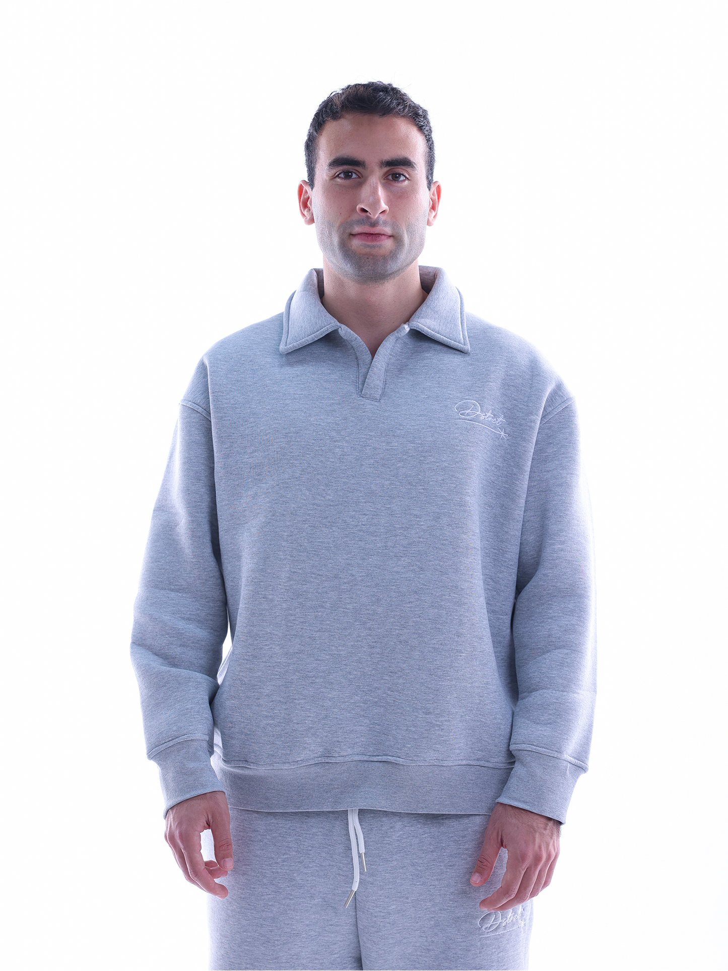 Embroidered Polo Sweatshirt - Grey