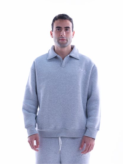 Embroidered Polo Sweatshirt - Grey
