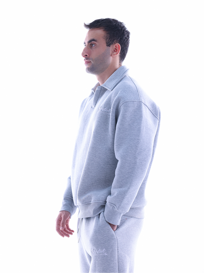 Embroidered Polo Sweatshirt - Grey